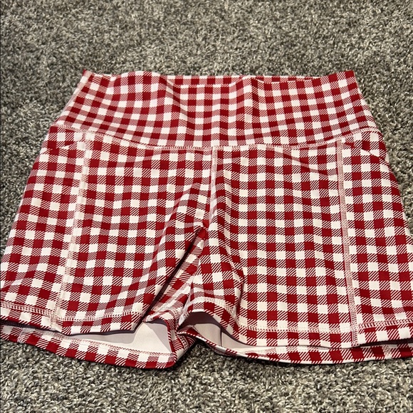 Senita Athletics Red Checkered High Waist Shorts - Picture 1 of 2